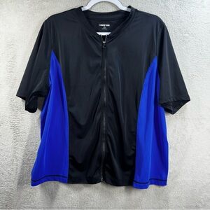Lands End Women Swim Top Rash Guard Short Sleeve Full Zip Black Blue‎ Plus Sz 1X